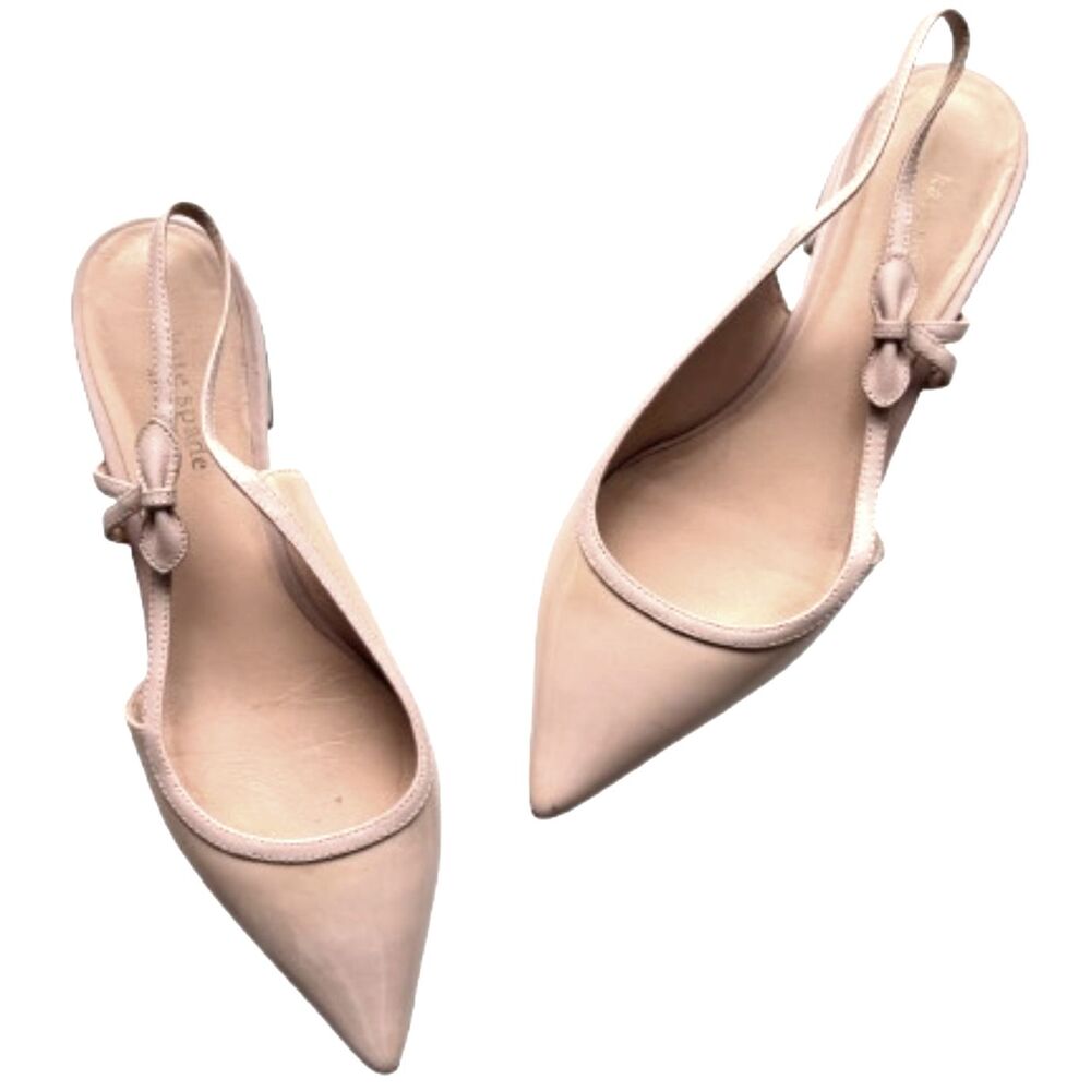 Kate Spade Patent Leather Nude Pointed Toe Sling Back Shoes Bow Accent Size 8.5